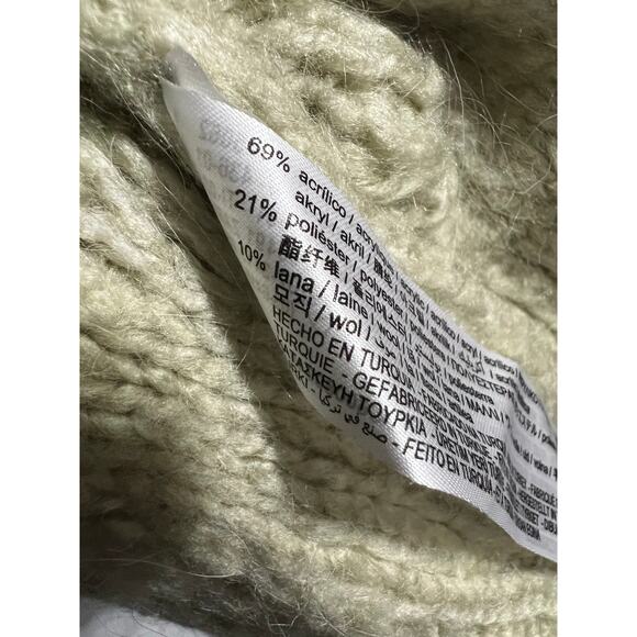 Zara Sweater Womens Small Patchwork Chunky Knit Sage Green Ivory V Neck Oversize - Picture 5 of 6